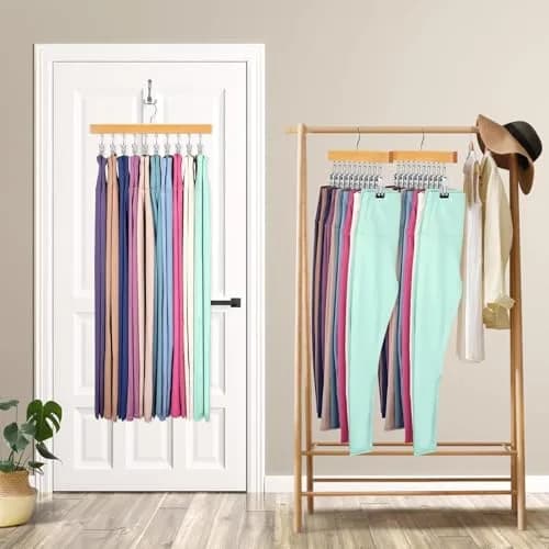 ORROENS Wooden Pants Hangers with Clips for Closet - 4 Pack, Natural Finish | Maximize Closet Space with 360° Rotating Design thumbnail 6