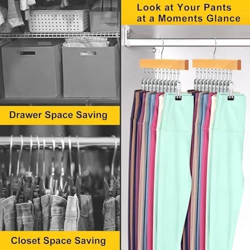 ORROENS Wooden Pants Hangers with Clips for Closet - 4 Pack, Natural Finish | Maximize Closet Space with 360° Rotating Design thumbnail 2