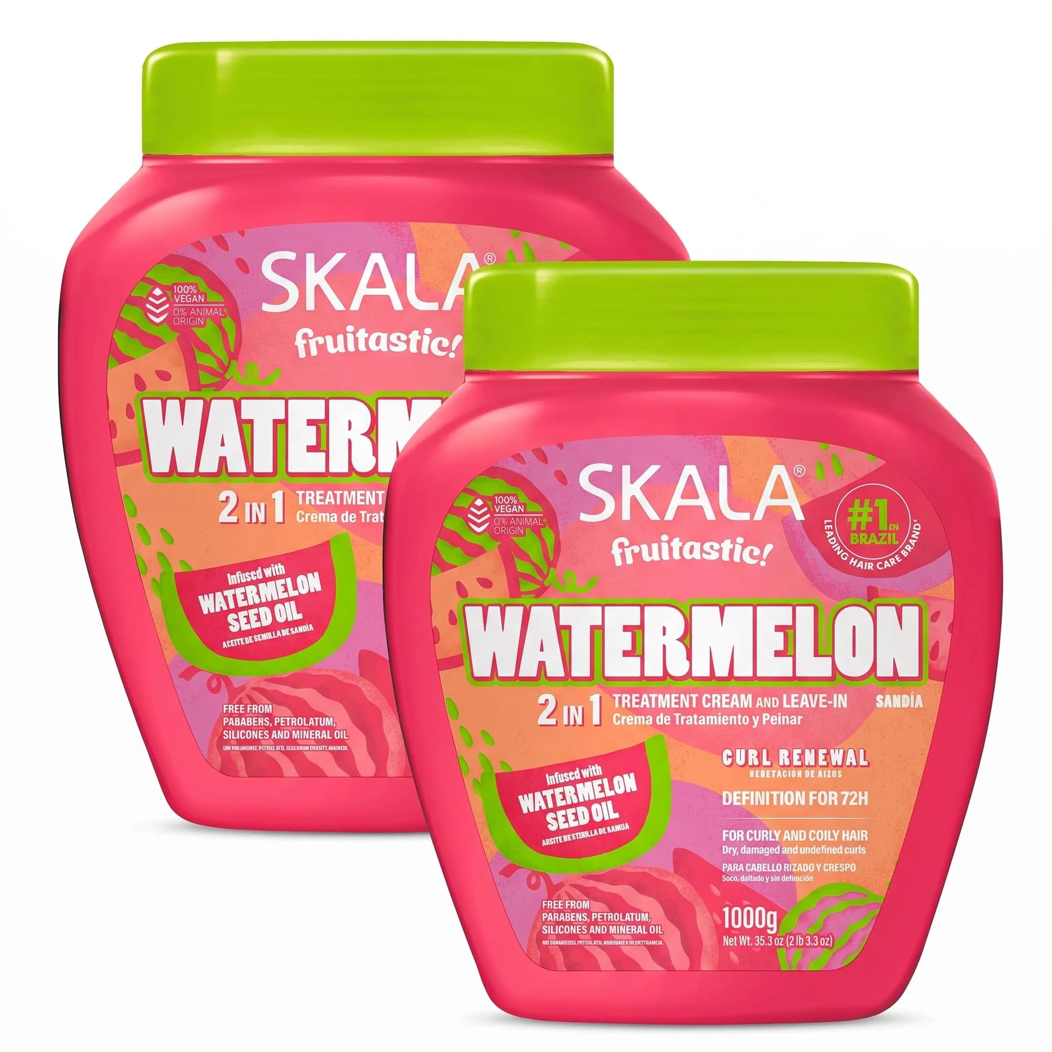 SKALA Watermelon 2 in 1 Treatment Cream & Leave In Conditioner, 1000 g | Deep Hydration & Smoothing for Curly Hair — Negro