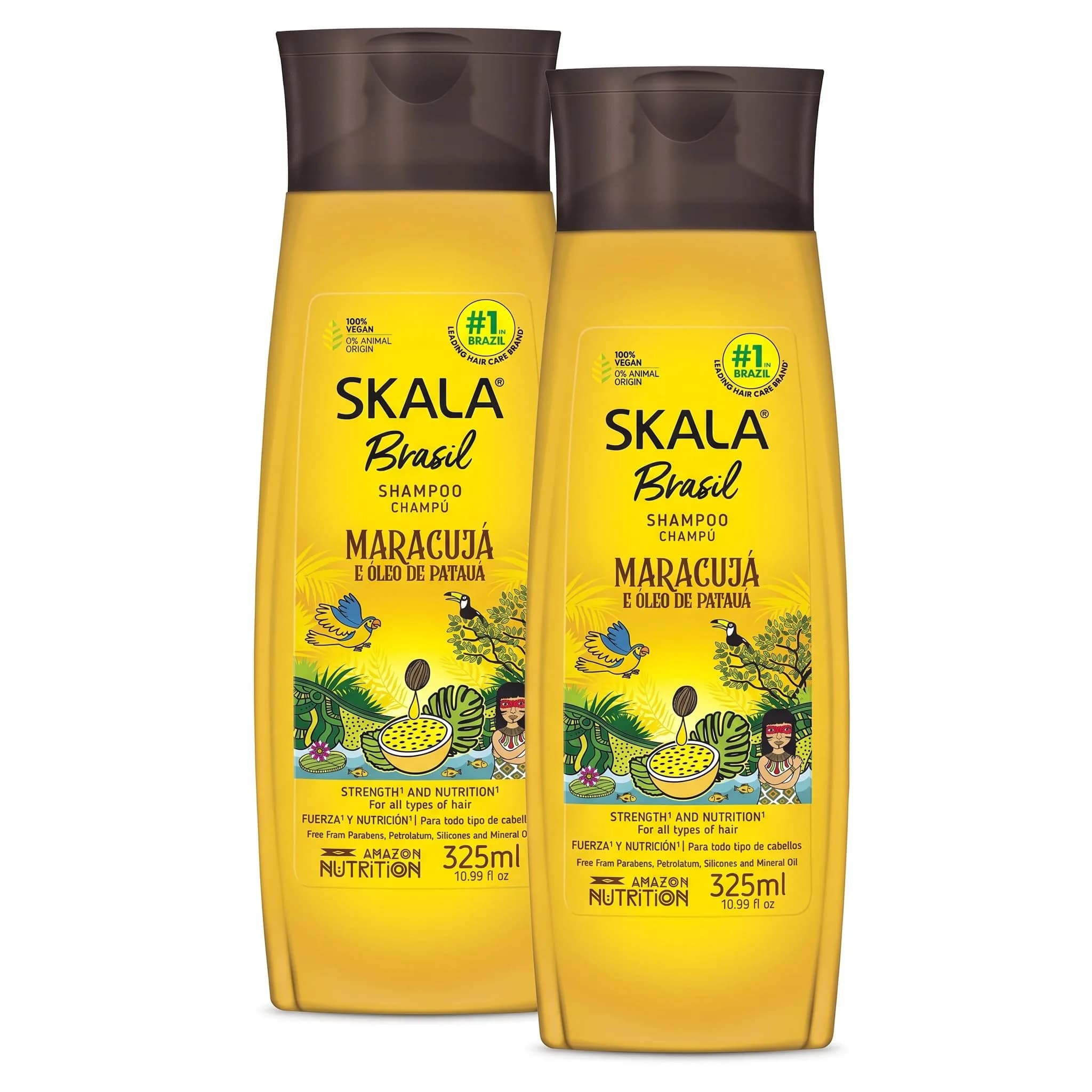 SKALA Maracujá & Óleo de Patauá Shampoo for All Hair Types | Vegan Hydration & Strength Support, No Parabens or Silicones, 325 mL (Pack of 2)