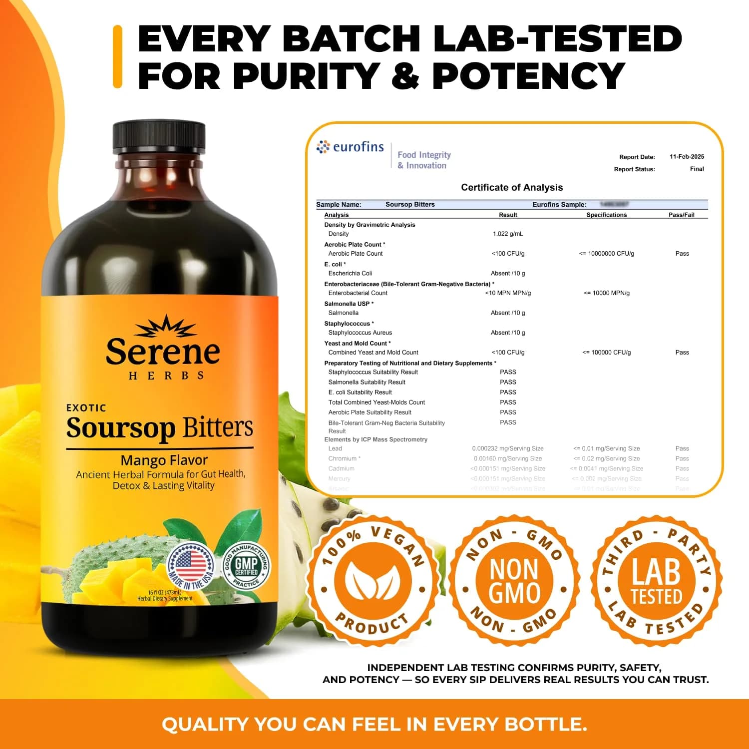 Serene Herbs Soursop Bitters Liquid with Mango, Black Seed, Moringa, Irish Moss & Ashwagandha, 475ml (16 Fl Oz) | Gut Cleanse & Detox - view 5