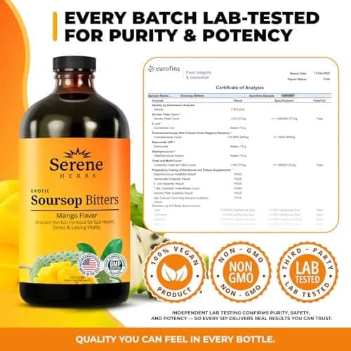 Serene Herbs Soursop Bitters Liquid Mango Flavor 473ml (16 Fl Oz) | Gut Cleanse & Detox Supplement thumbnail 5