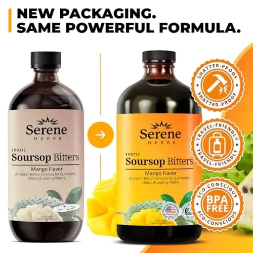 Serene Herbs Soursop Bitters Liquid Mango Flavor 473ml (16 Fl Oz) | Gut Cleanse & Detox Supplement thumbnail 6