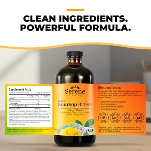 Serene Herbs Soursop Bitters Liquid Mango Flavor 473ml (16 Fl Oz) | Gut Cleanse & Detox Supplement thumbnail 7