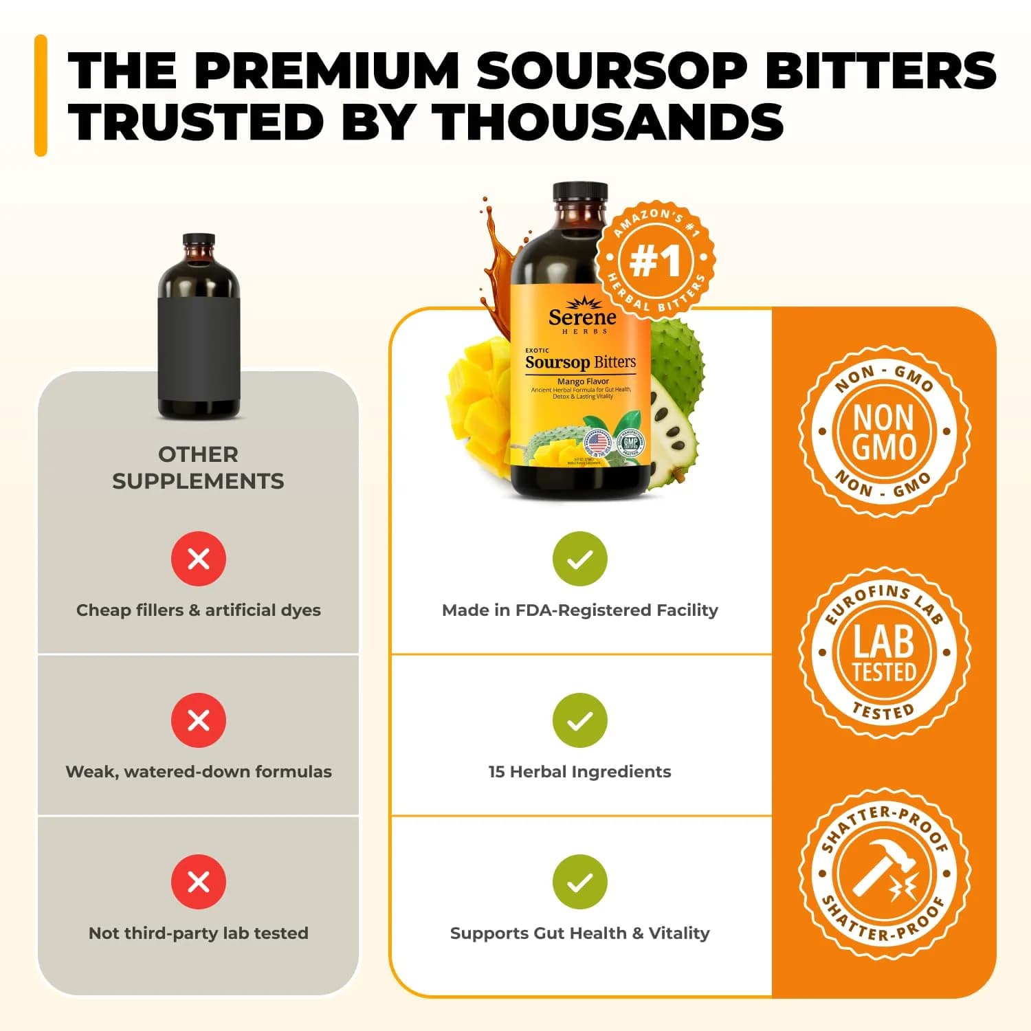 Serene Herbs Soursop Bitters Liquid with Mango, Black Seed, Moringa, Irish Moss & Ashwagandha, 475ml (16 Fl Oz) | Gut Cleanse & Detox - view 8