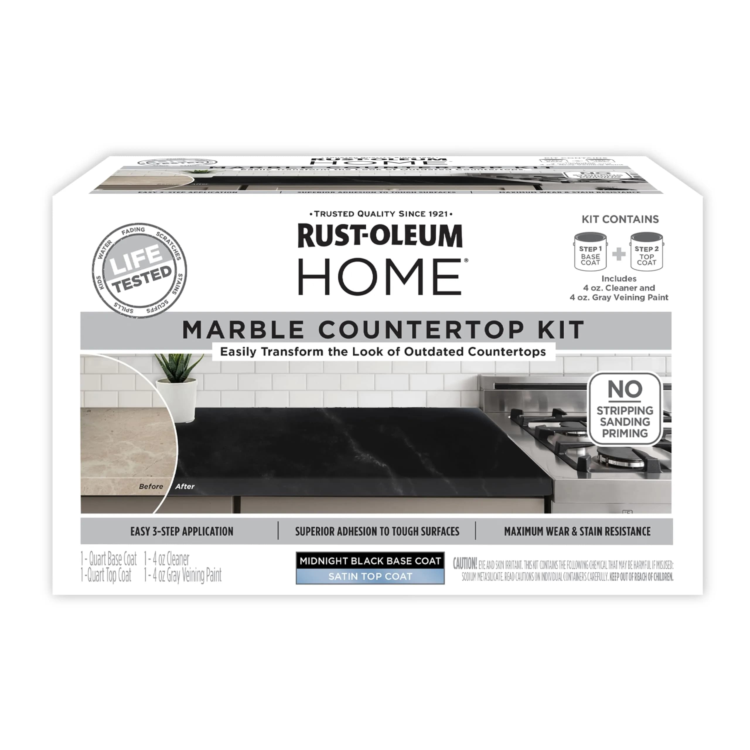 Rust-Oleum Home Marble Black Countertop Coating Kit | Durable Faux Marble Finish, 72 Fl Oz