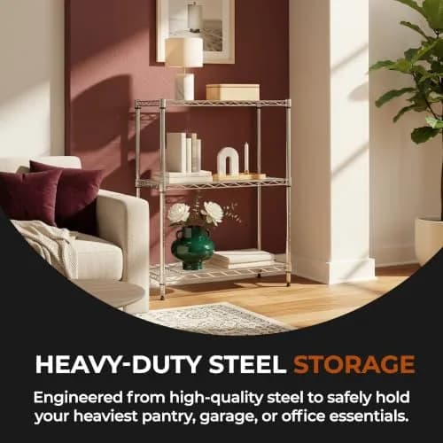 Brutis 3-Tier Metal Wire Shelf, 250 lb/Shelf, Chrome, 13.5x23.3x30.1 in | Heavy-duty storage for home & commercial use thumbnail 4
