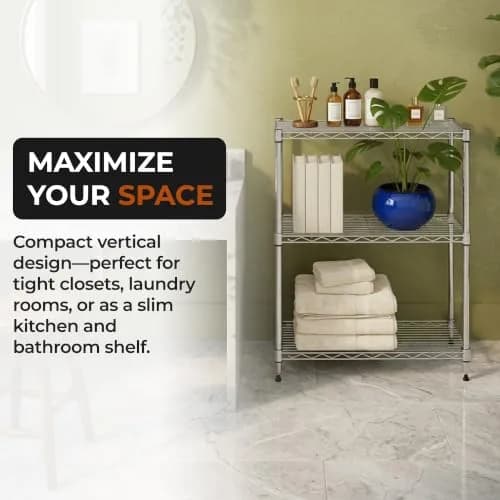 Brutis 3-Tier Metal Wire Shelf, 250 lb/Shelf, Chrome, 13.5x23.3x30.1 in | Heavy-duty storage for home & commercial use thumbnail 5