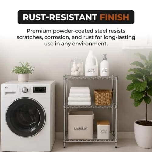 Brutis 3-Tier Metal Wire Shelf, 250 lb/Shelf, Chrome, 13.5x23.3x30.1 in | Heavy-duty storage for home & commercial use thumbnail 6