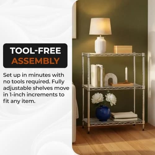 Brutis 3-Tier Metal Wire Shelf, 250 lb/Shelf, Chrome, 13.5x23.3x30.1 in | Heavy-duty storage for home & commercial use thumbnail 7