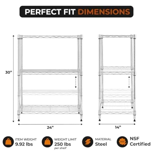 Brutis 3-Tier Metal Wire Shelf, 250 lb/Shelf, Chrome, 13.5x23.3x30.1 in | Heavy-duty storage for home & commercial use thumbnail 9
