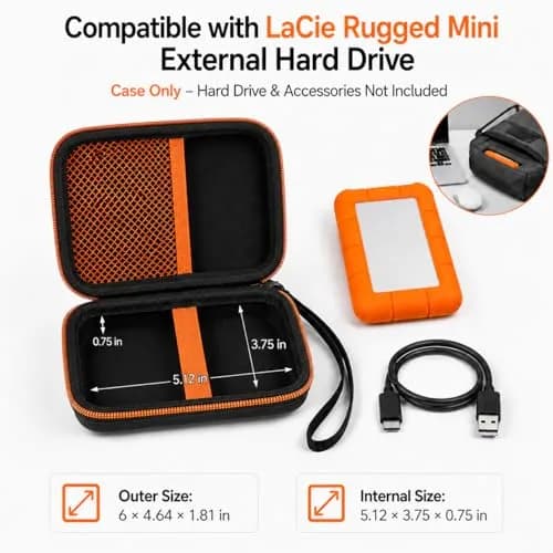 ALKOO Hard Drive Case for LaCie Rugged Mini 1TB-5TB | Protects Drive & Accessories thumbnail 2