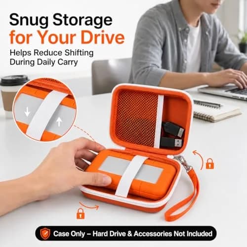 ALKOO Case for LaCie Rugged Mini 1TB/2TB/4TB/5TB External Hard Drive | Tangerine Orange Hard Shell Organizer with Accessory Pocket thumbnail 4