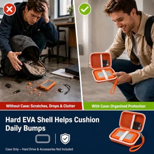 ALKOO Case for LaCie Rugged Mini 1TB/2TB/4TB/5TB External Hard Drive | Tangerine Orange Hard Shell Organizer with Accessory Pocket thumbnail 5