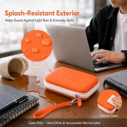 ALKOO Case for LaCie Rugged Mini 1TB/2TB/4TB/5TB External Hard Drive | Tangerine Orange Hard Shell Organizer with Accessory Pocket thumbnail 6