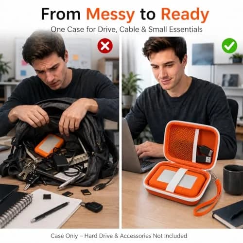 ALKOO Case for LaCie Rugged Mini 1TB/2TB/4TB/5TB External Hard Drive | Tangerine Orange Hard Shell Organizer with Accessory Pocket thumbnail 7