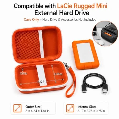 ALKOO Case for LaCie Rugged Mini 1TB/2TB/4TB/5TB External Hard Drive | Tangerine Orange Hard Shell Organizer with Accessory Pocket thumbnail 2