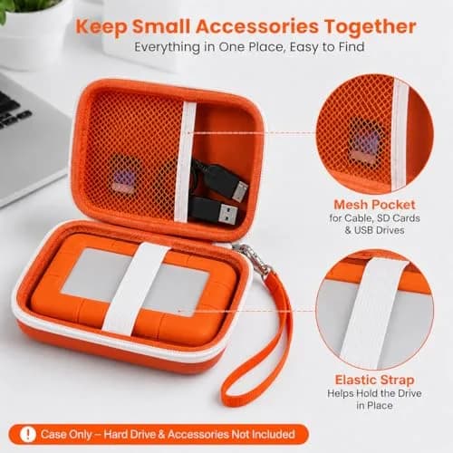 ALKOO Case for LaCie Rugged Mini 1TB/2TB/4TB/5TB External Hard Drive | Tangerine Orange Hard Shell Organizer with Accessory Pocket thumbnail 3