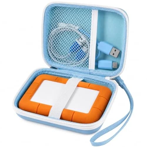 ALKOO Case for LaCie Rugged Mini External Hard Drive | Blue Hard Shell Organizer with Accessory Pocket & Wrist Strap thumbnail 1