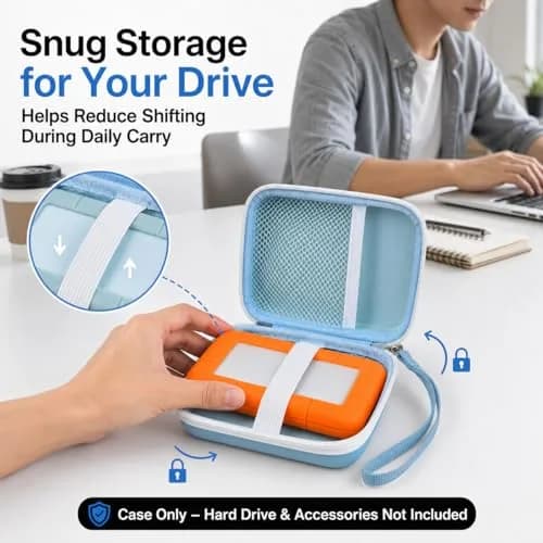 ALKOO Case for LaCie Rugged Mini External Hard Drive | Blue Hard Shell Organizer with Accessory Pocket & Wrist Strap thumbnail 4
