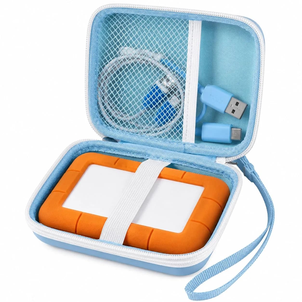 ALKOO Case for LaCie Rugged Mini External Hard Drive | Blue Hard Shell Organizer with Accessory Pocket & Wrist Strap — Blue