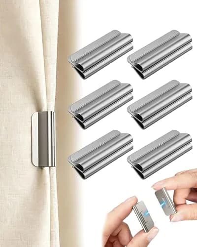 JODUY Magnetic Curtain Clips 6 Pairs (12 Pcs) Silver | Tool-Free Light-Blocking Closure Set thumbnail 1