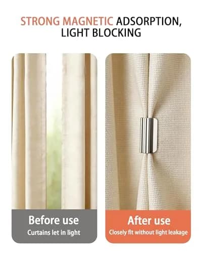 JODUY Magnetic Curtain Clips 6 Pairs (12 Pcs) Silver | Tool-Free Light-Blocking Closure Set thumbnail 5