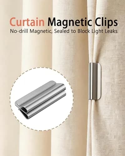 JODUY Magnetic Curtain Clips 6 Pairs (12 Pcs) Silver | Tool-Free Light-Blocking Closure Set thumbnail 2