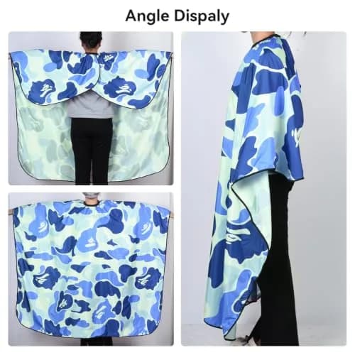 FaHaner Waterproof Barber Cape Blue Polyester Elastic Neck Adjustable Snap | Full Body Coverage for Haircut & Styling thumbnail 5