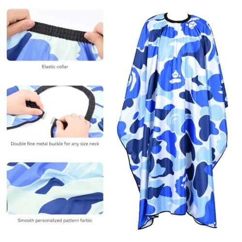 FaHaner Waterproof Barber Cape Blue Polyester Elastic Neck Adjustable Snap | Full Body Coverage for Haircut & Styling thumbnail 2