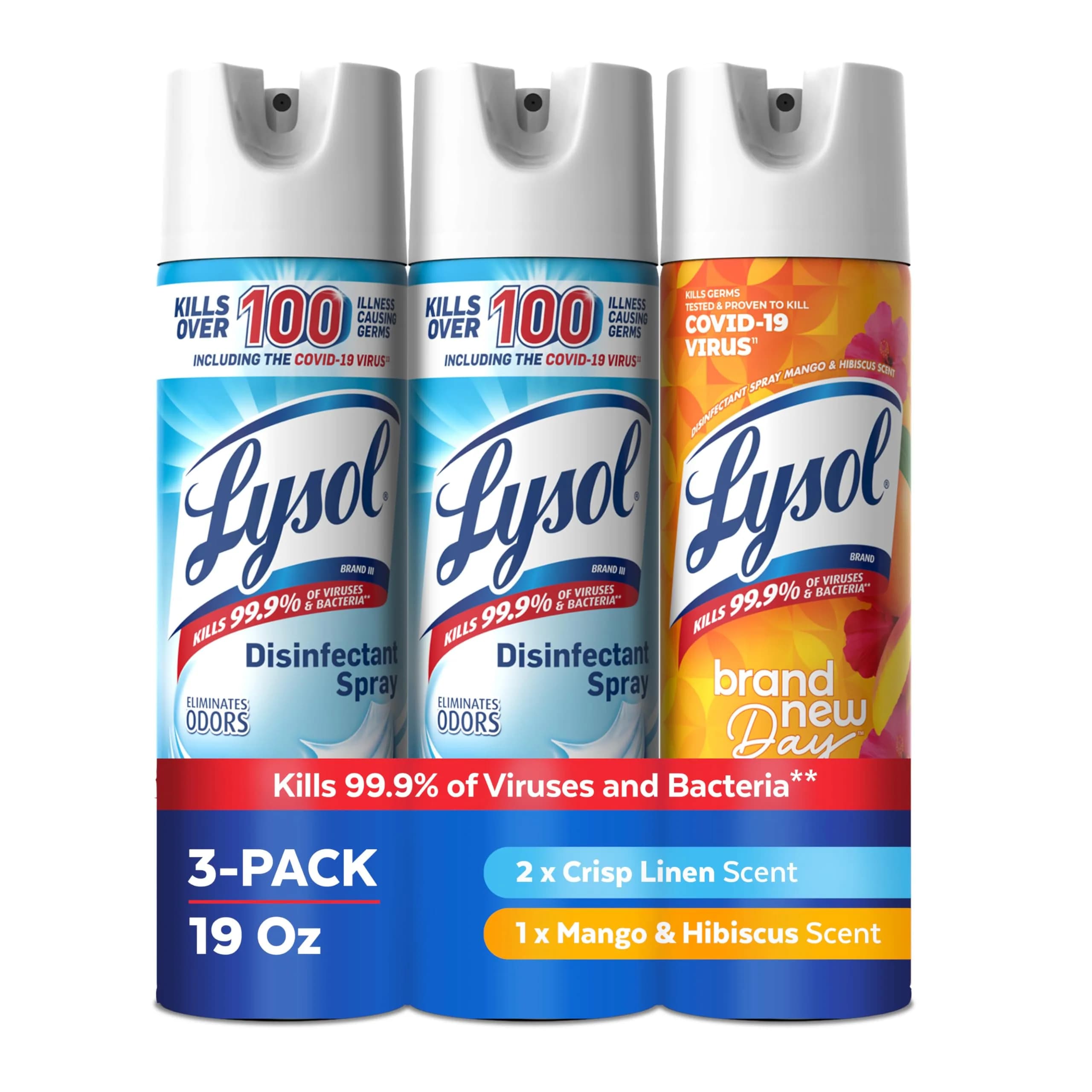 Lysol Disinfectant Spray Crisp Linen + Mango & Hibiscus 57 fl oz (1.7 L) | Kills 99.9% of Viruses & Bacteria