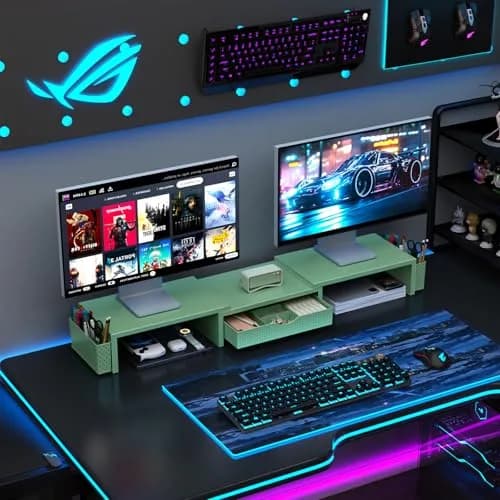 gianotter Dual Monitor Stand Riser With Drawer & Pen Holders, 40.6cm (15.98in) Length, Sage Green | USPTO Patented Design for Desk Organization thumbnail 6
