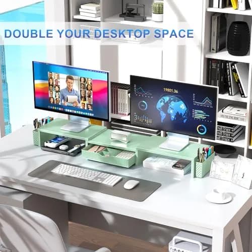 gianotter Dual Monitor Stand Riser With Drawer & Pen Holders, 40.6cm (15.98in) Length, Sage Green | USPTO Patented Design for Desk Organization thumbnail 7