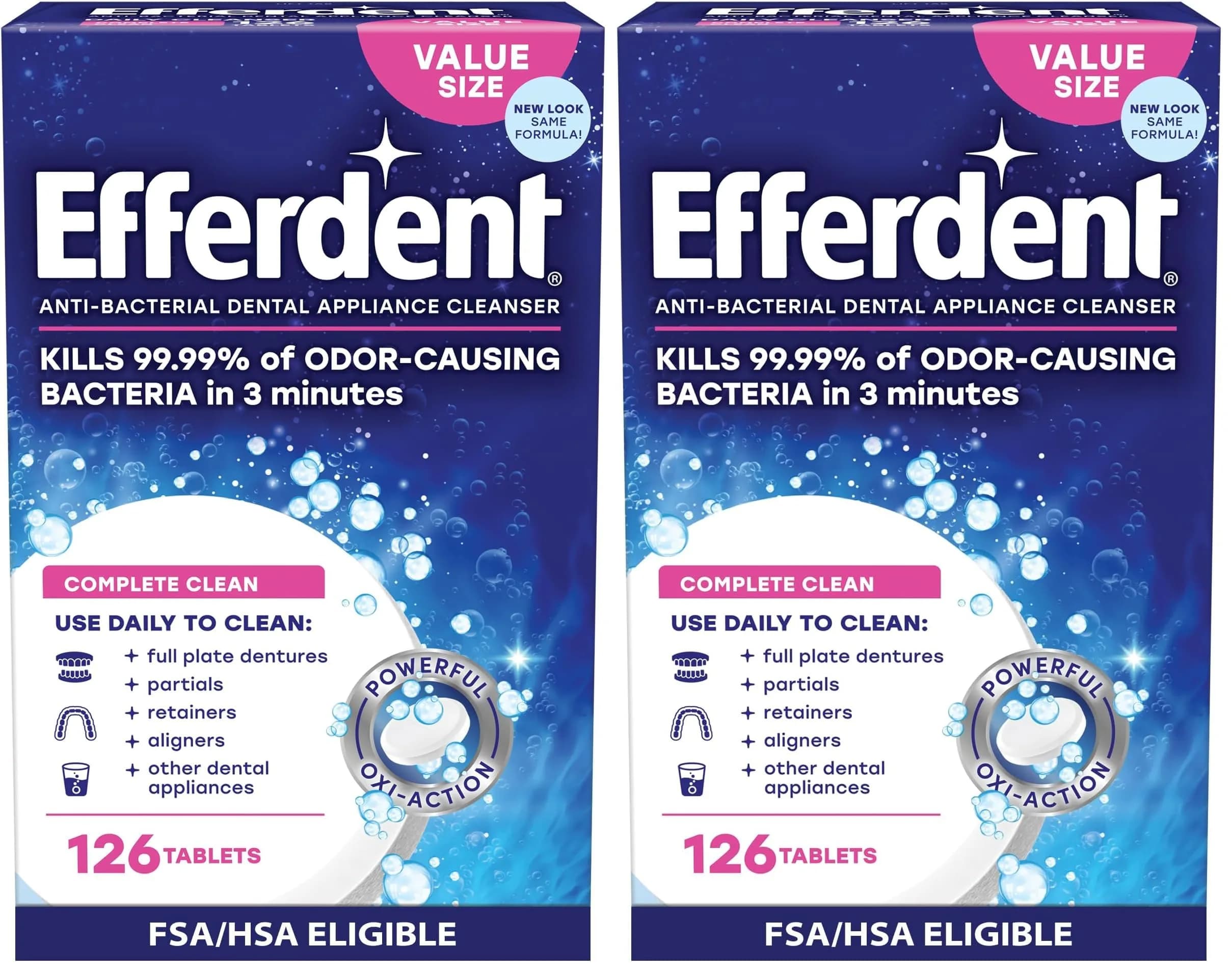 Efferdent Denture Cleaner Tablets Complete Clean 252 Tablets (Pack of 2) | Kills 99.99% Bacteria - main product image