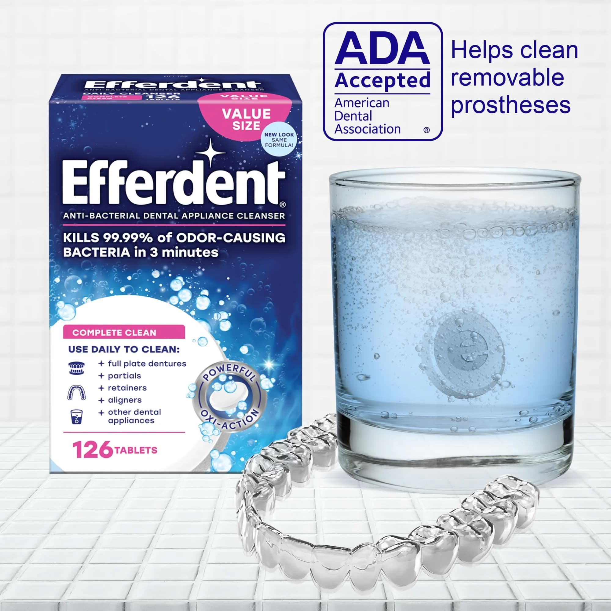 Efferdent Denture Cleaner Tablets Complete Clean 252 Tablets (Pack of 2) | Kills 99.99% Bacteria - view 4