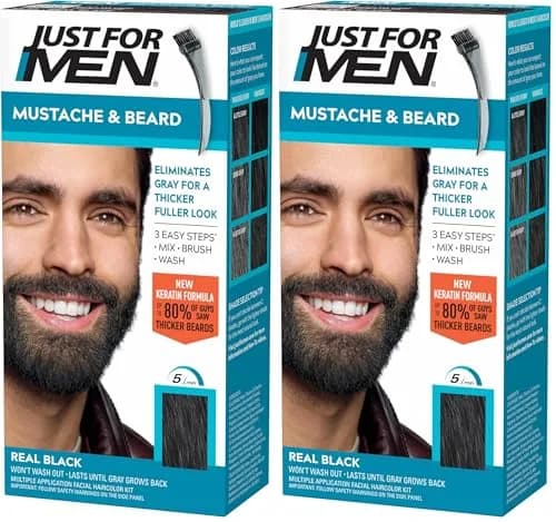 Just For Men Mustache & Beard Real Black (M-55) Beard Dye 2-Pack | Ammonia-Free Formula for Healthy Facial Hair thumbnail 1