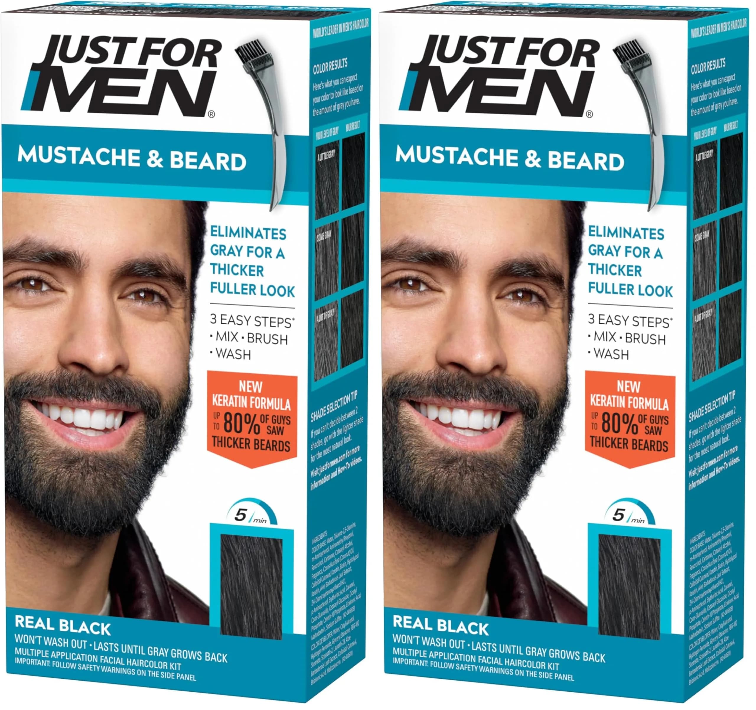 Just For Men Mustache & Beard Real Black (M-55) Beard Dye 2-Pack | Ammonia-Free Formula for Healthy Facial Hair - main product image