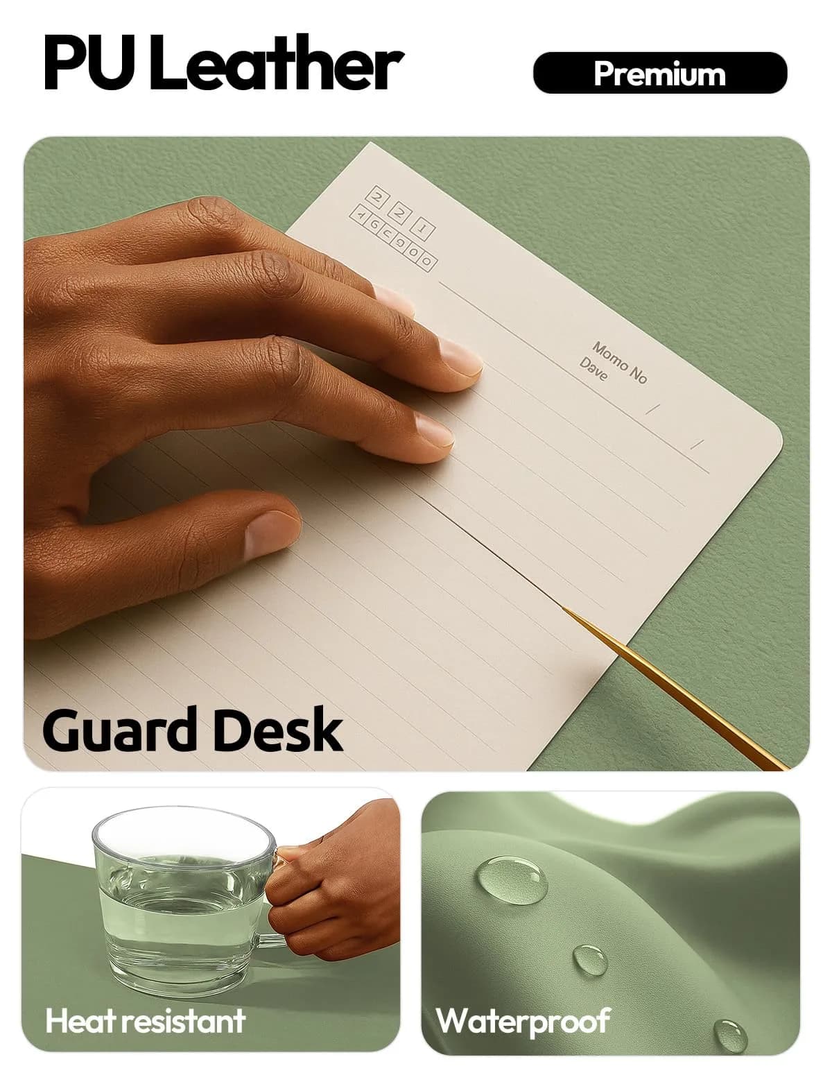 YSAGi Large Desk Protector Mat (42" x 17.2", Bamboo Green) | Waterproof PU Leather Writing Pad - view 3