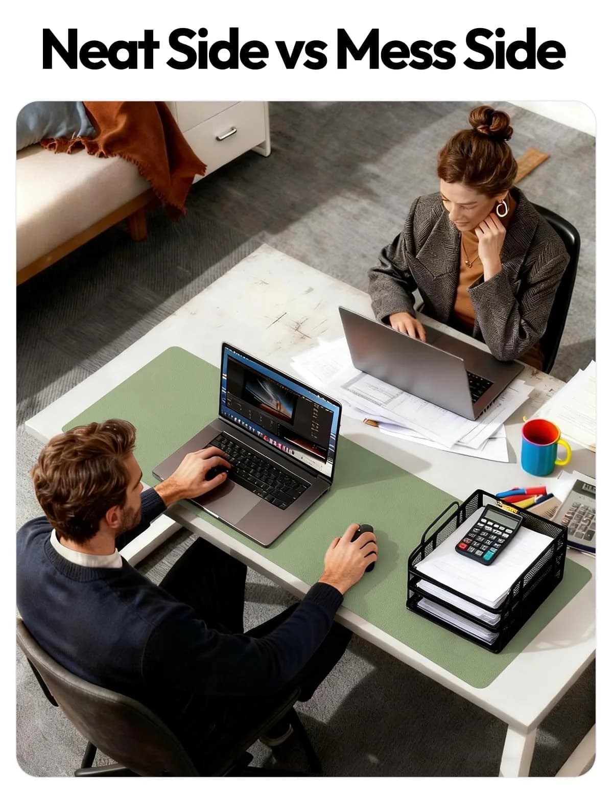 YSAGi Large Desk Protector Mat (42" x 17.2", Bamboo Green) | Waterproof PU Leather Writing Pad - view 6