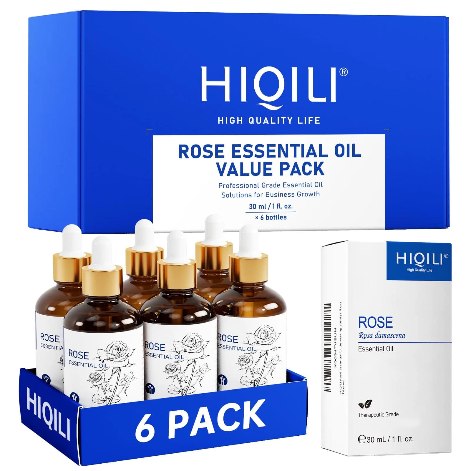 HIQILI Rose Essential Oil Set with Stable Quality, 6 x 1 fl oz Bottles | Authentic USA Import for Skin Care & Aromatherapy - main product image
