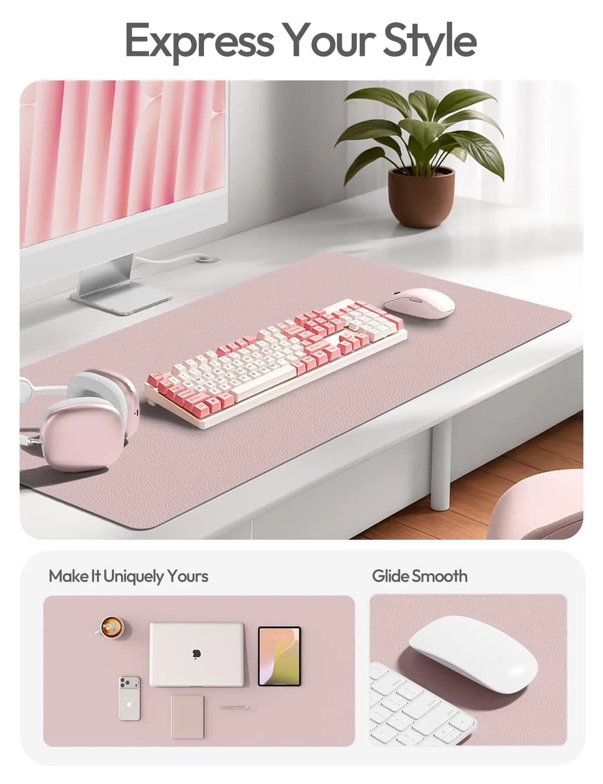 YSAGi Large Desk Protector Mat Grayish Lavender 63" x 24" | Durable PU Leather for Office & Home - view 2