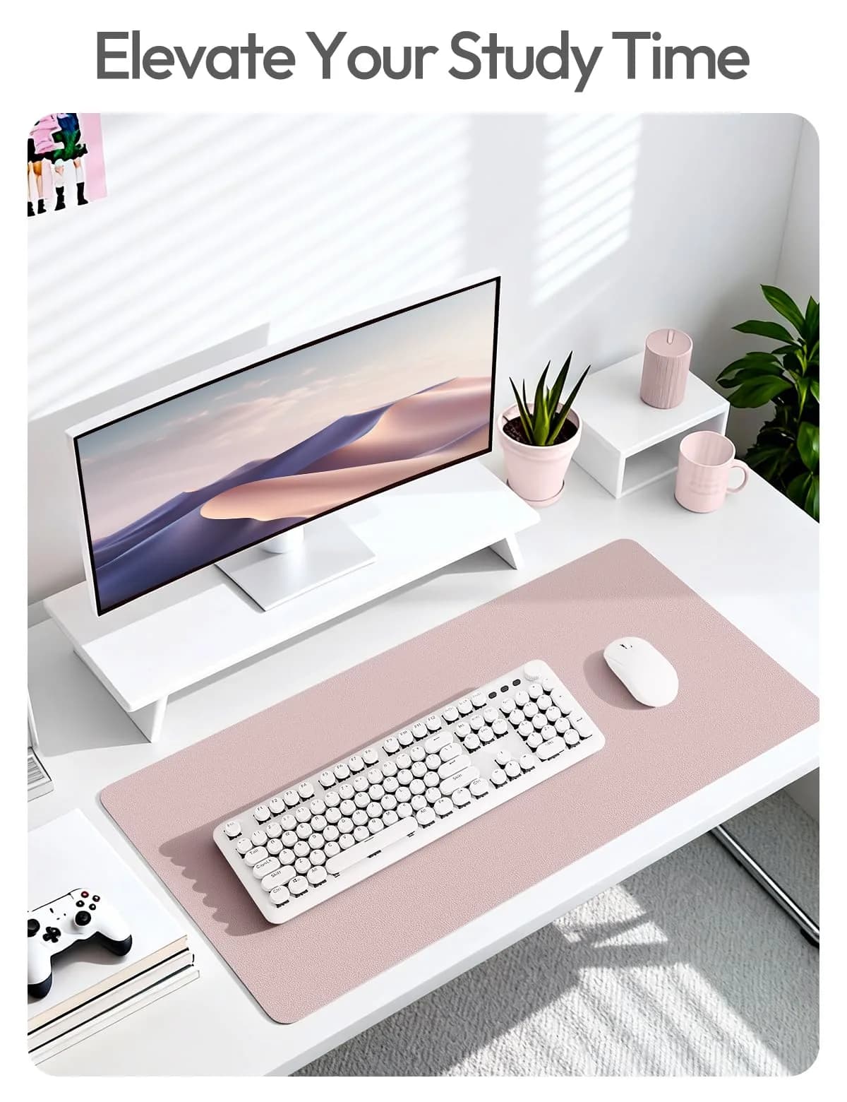 YSAGi Large Desk Protector Mat Grayish Lavender 63" x 24" | Durable PU Leather for Office & Home - view 6
