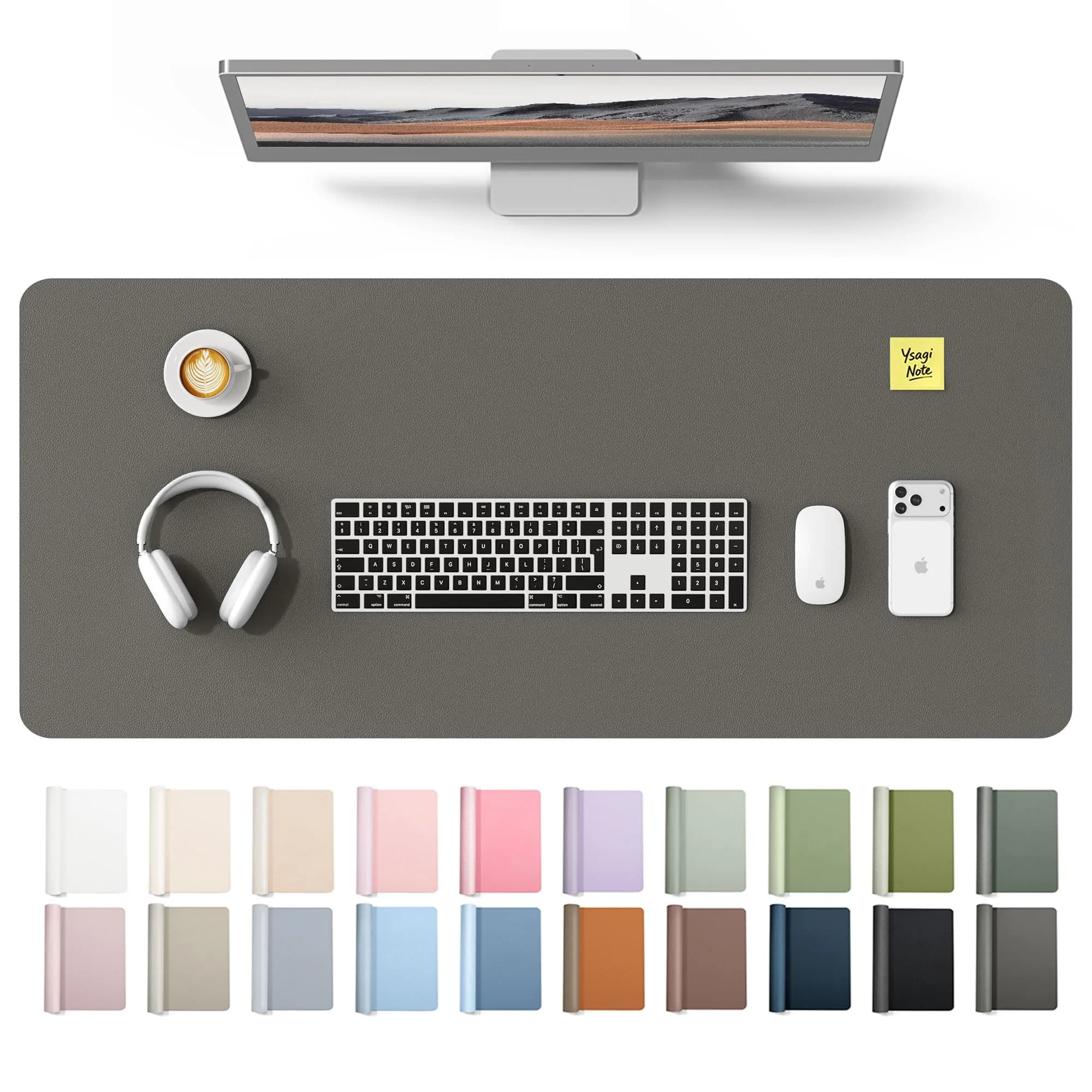 YSAGi Dark Grey Leather Desk Protector, Large Mouse Mat, 42" x 17.2" | Protects Your Desk from Scratches, Stains, and Spills - main product image