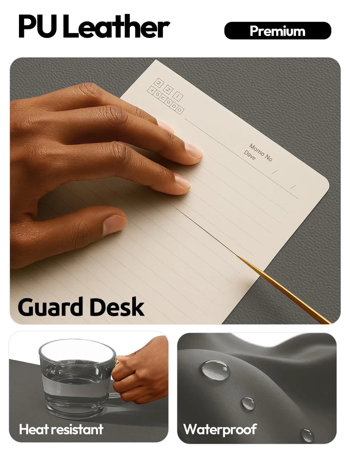 YSAGi Dark Grey Leather Desk Protector, Large Mouse Mat, 42" x 17.2" | Protects Your Desk from Scratches, Stains, and Spills - view 3