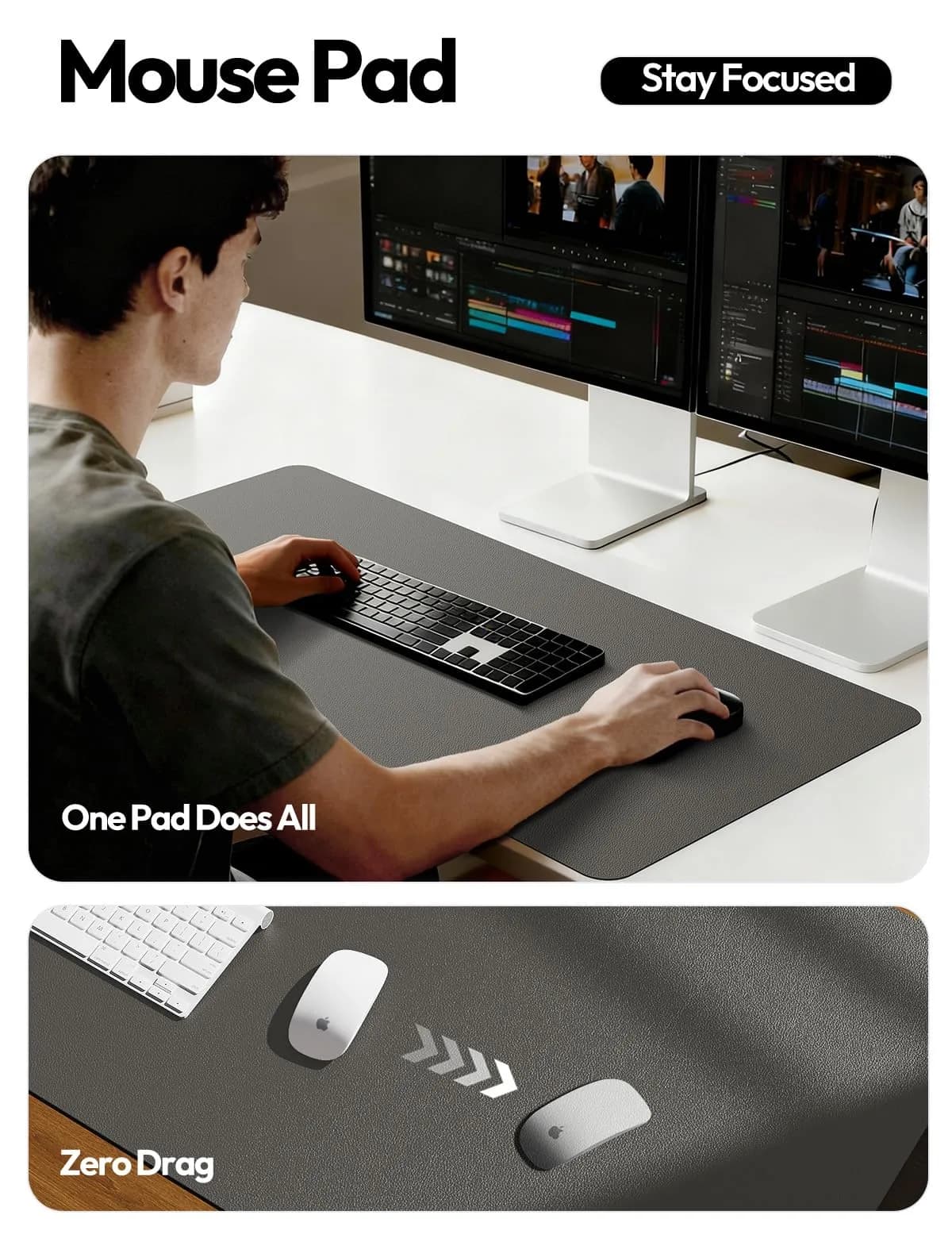YSAGi Leather Desk Protector Mat, Large Mouse Pad, Dark Grey (63" x 17.2") | Protects Your Desk from Scratches and Spills - view 4