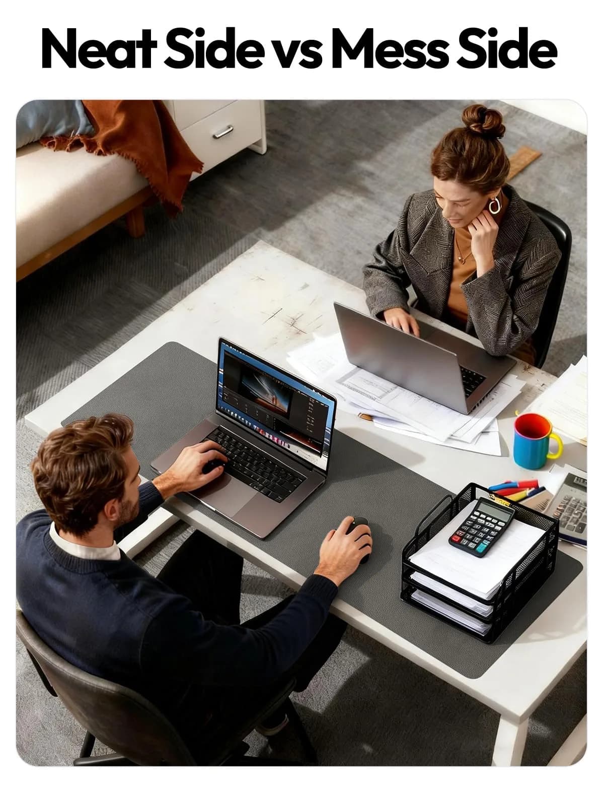 YSAGi Leather Desk Protector Mat, Large Mouse Pad, Dark Grey (63" x 17.2") | Protects Your Desk from Scratches and Spills - view 6