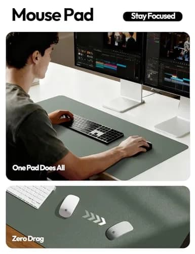 YSAGi Dark Green PU Leather Desk Protector Mat 160cm x 61cm (63" x 24") | Waterproof & Non-Slip for Office & Home thumbnail 4