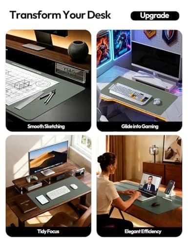 YSAGi Dark Green PU Leather Desk Protector Mat 160cm x 61cm (63" x 24") | Waterproof & Non-Slip for Office & Home thumbnail 2