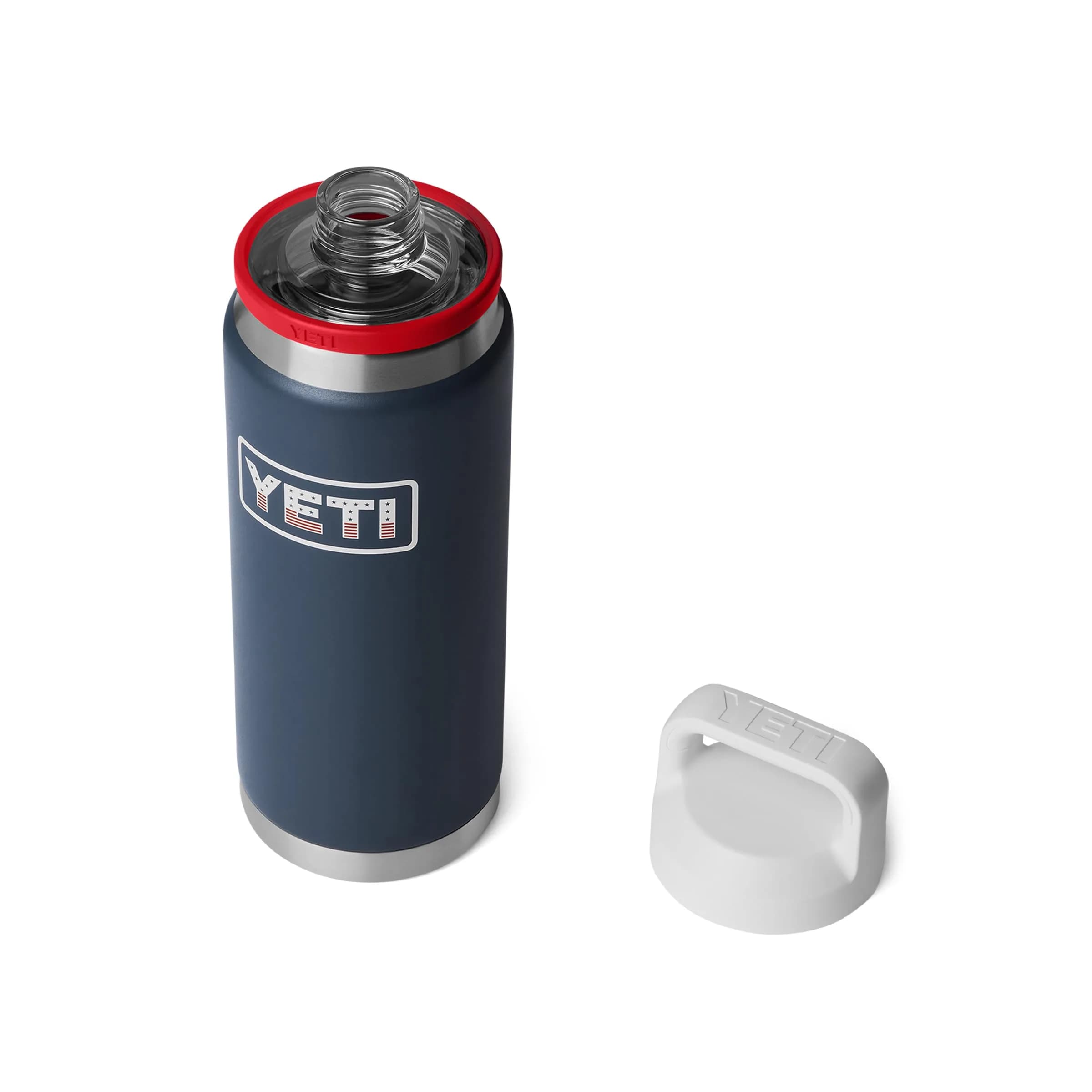 YETI Rambler 26 oz Bottle - Navy/Rescue Red/White/Badge Chug Cap - main product image
