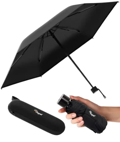 Repel Mini Travel Umbrella for Rain - Ultra Compact Size, Black | Windproof & Water-Resistant thumbnail 1